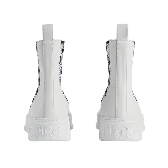 Gucci Platform 38.5/ US 8.5 GG Supreme Leather Chelsea Boots White NWB $1,100
